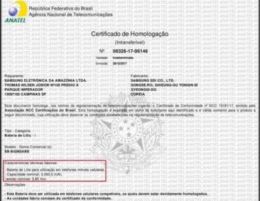 El documento de Agencia Nacional de la Telecomunicaciones de Brasil en el cual aparece el Galaxy S9 de Samsung.